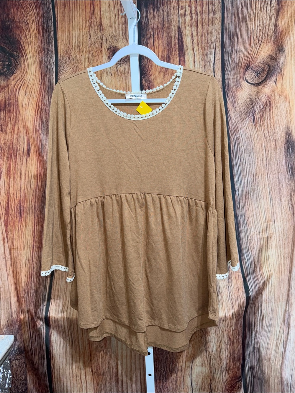 Zenana Lace Trim Angel Sleeve Blouse Size L